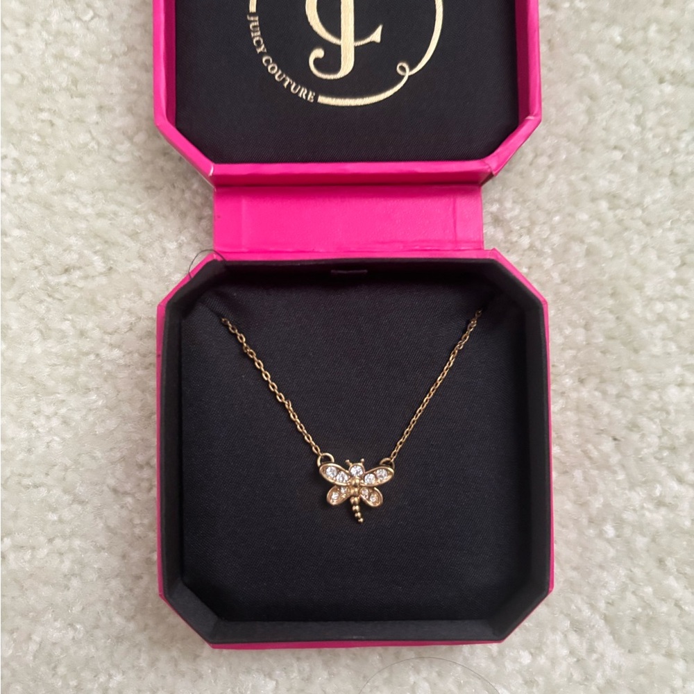 Juicy Couture: Pave Dragonfly Necklace in Gold